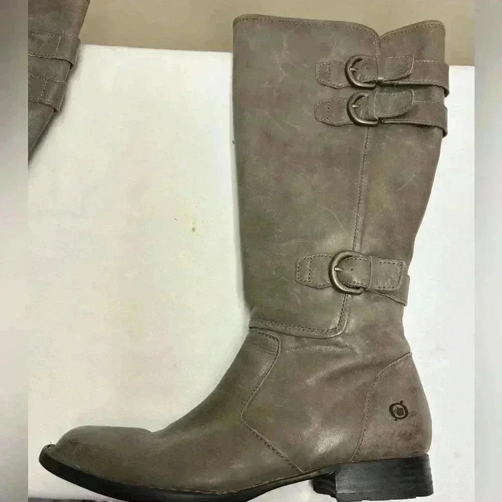 Born Women’s Attila Grey Burnish Tall Soft Leather Boots Size 8 - Picture 4 of 15